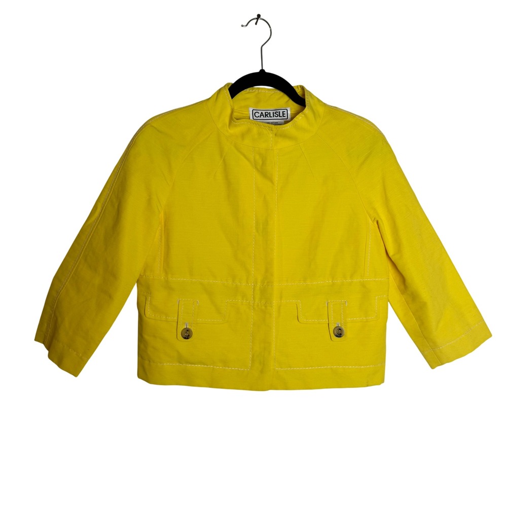 Carlisle Yellow Linen Blend Contrast Stitch Mock Neck Jacket Size 4 Colorful